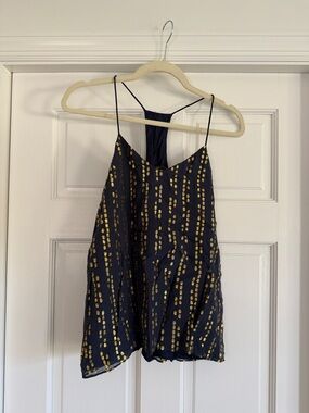 Tibi Navy and Gold Dot Spaghetti Strap Camisole